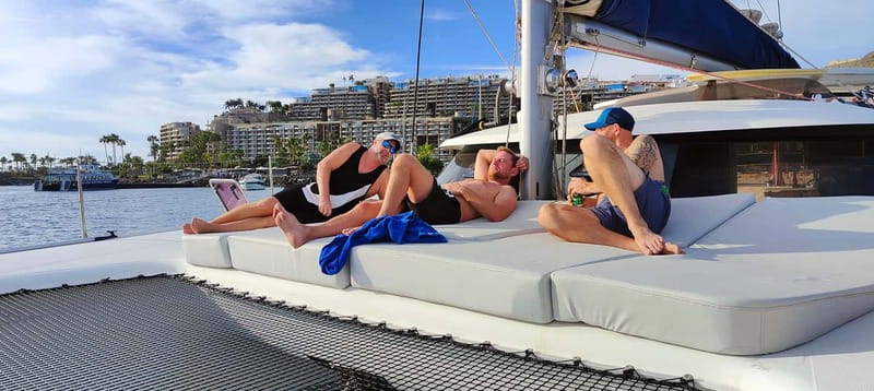 Tenerife: PRIVATE Catamaran cruise with Lunch and Drinks - The 3.5-hour flow: sailing out, anchor-time, then back again