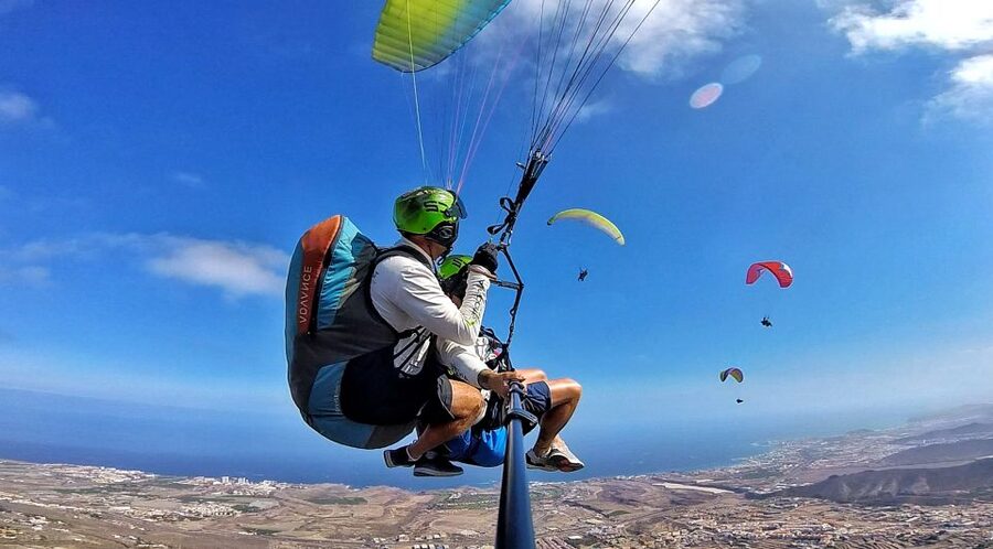 Tenerife: Tandem Paragliding Flight - Flying Over Southern Tenerife: Updrafts, Commentary, and Control Moments